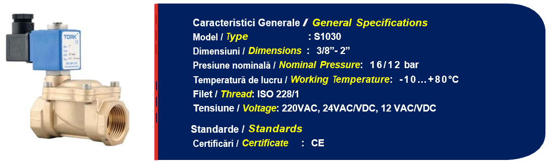 S1030 Ventil electromagnetic normal inchis